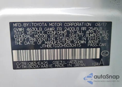 2017 Lexus Is 350 z USA, uszkodzony, nr VIN JTHBE1D20H5030415